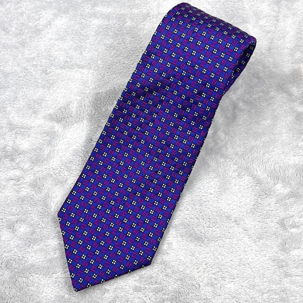 Vtg LAUREN RALPH LAUREN Geometric Silk Tie Purple Italian Hand Finished USA Made